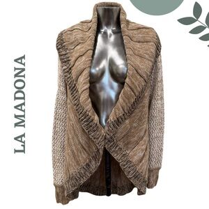LA MADONA Draped Knit Cardigan – Size XL (Relaxed Fit) Brown Tan